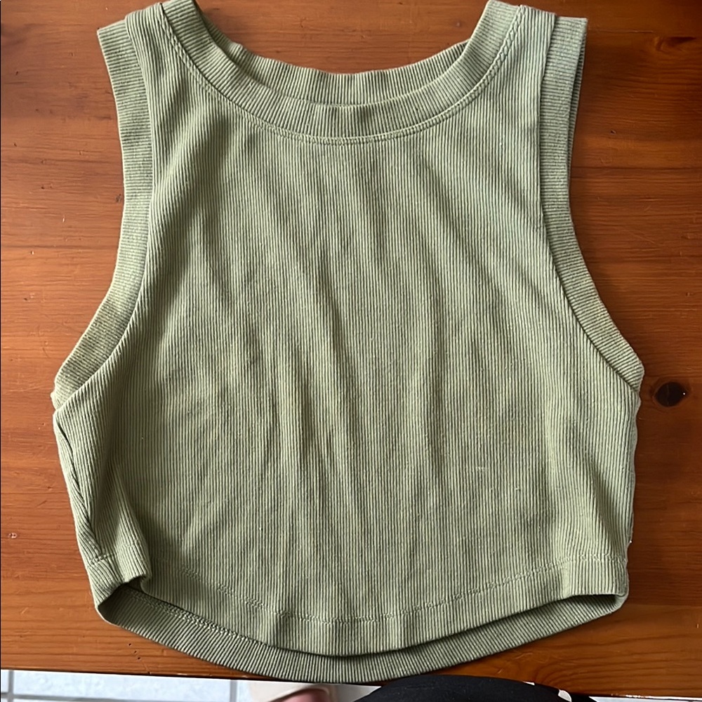 Olive Green Sleeveless Ribbed Top